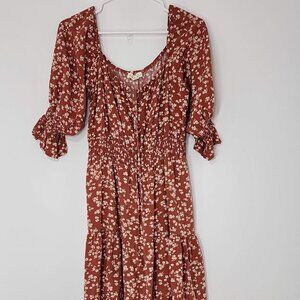 Indigio Rose Women`s Autumn Rust Floral Dress, SZ Large